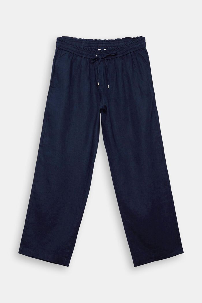 CURVY linen trousers with a wide leg, NAVY, overview