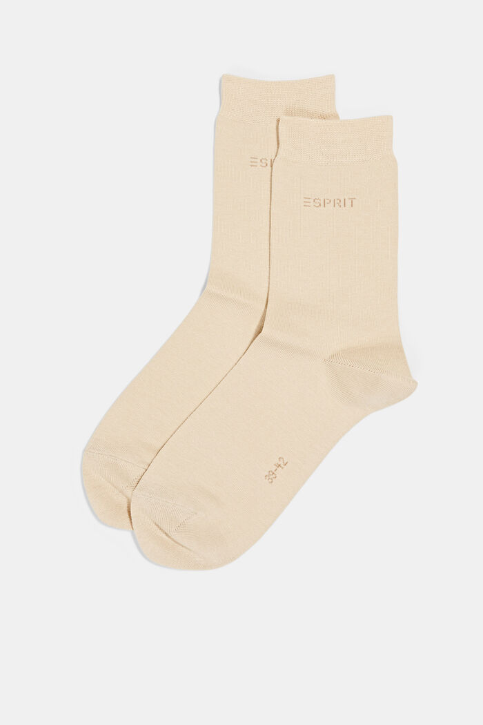 2-pack of socks with knitted logo, organic cotton, CREAM, detail image number 0