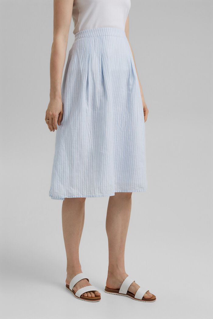 Linen blend: striped midi skirt, LIGHT BLUE, detail image number 0