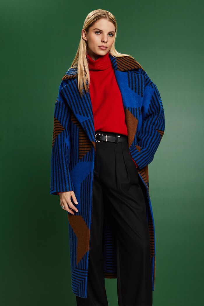 Printed Wool-Blend Coat, BRIGHT BLUE, detail image number 0