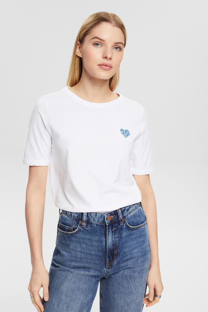 Cotton t-shirt with heart-shaped logo, WHITE, detail image number 0