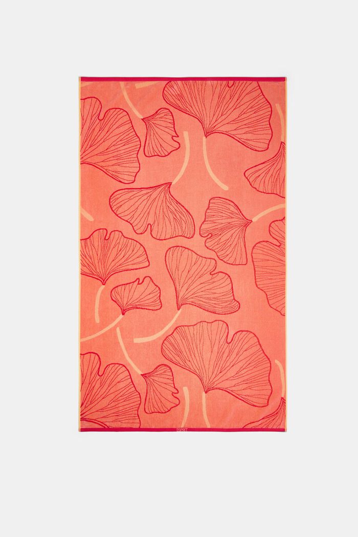 Beach towel with a ginkgo pattern, 100% cotton, CORAL, overview