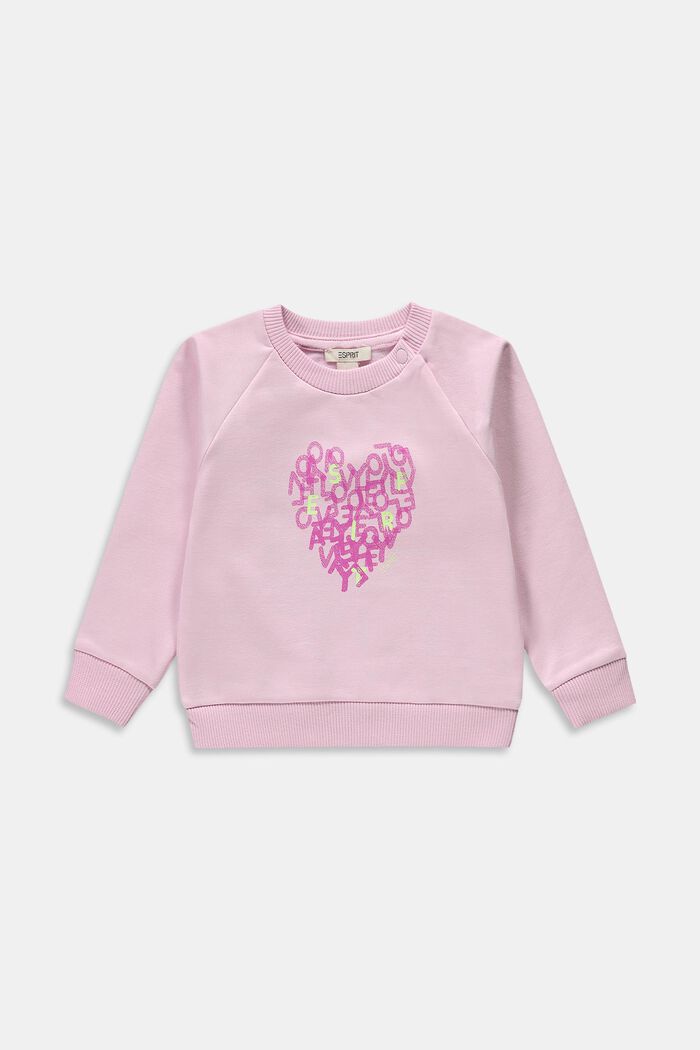 Sweatshirt with heart print, PASTEL PINK, overview