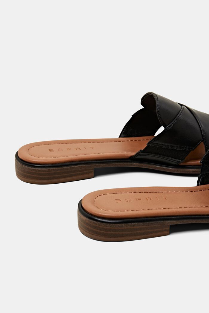 Faux leather sliders with crossover straps, BLACK, detail image number 4