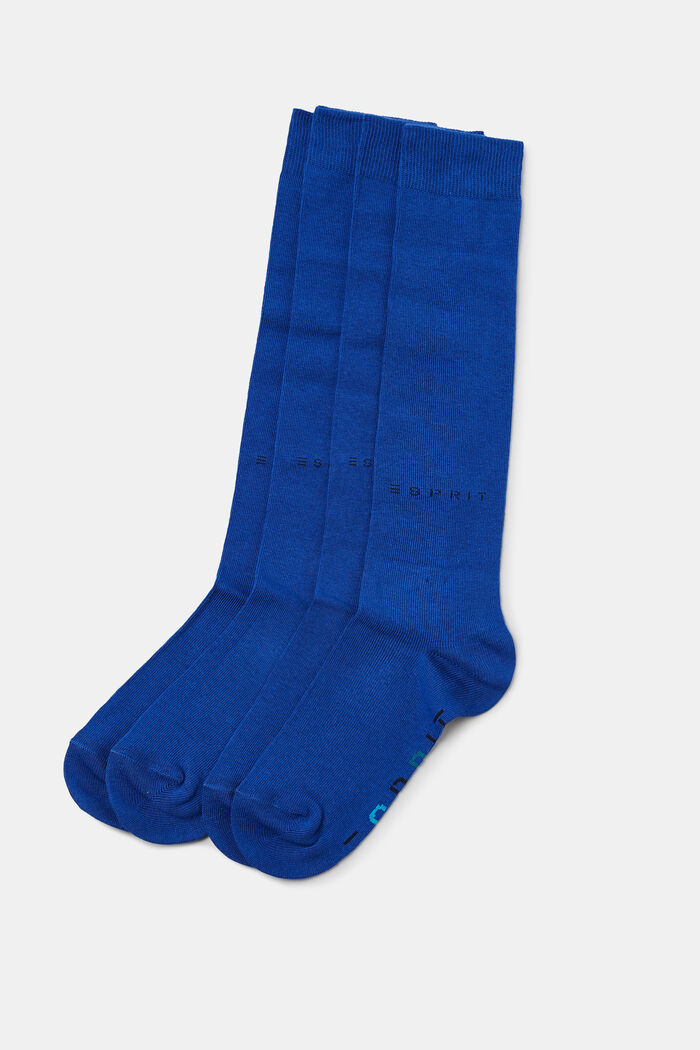 Double pack of knee-high socks with a logo, DEEP BLUE, detail image number 0