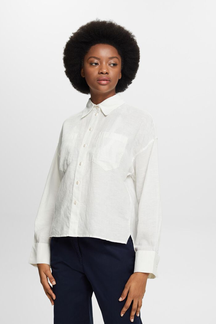 Cotton-Linen Shirt Blouse, OFF WHITE, detail image number 0