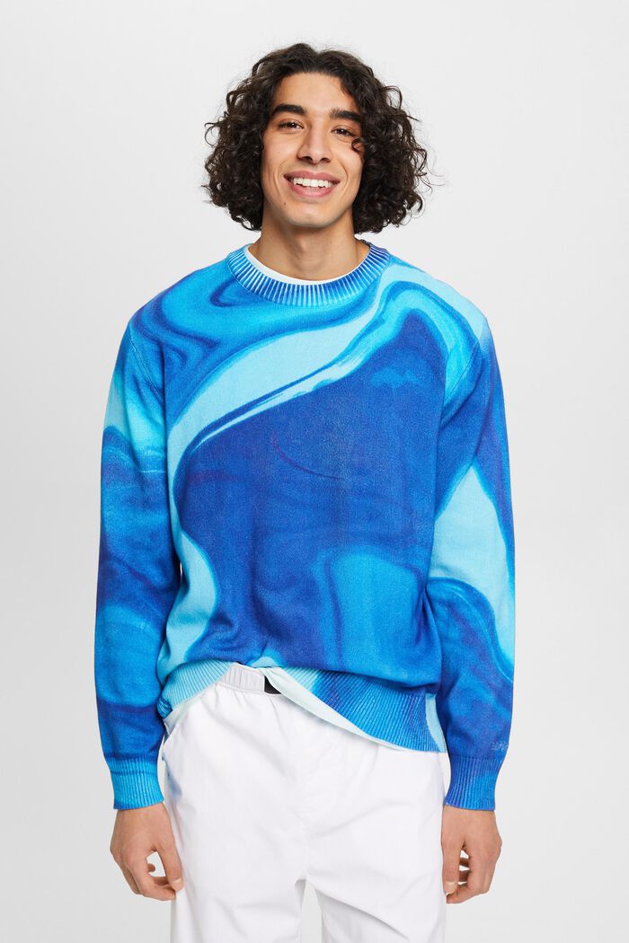 Woven cotton jumper with all-over pattern, BLUE, detail image number 0