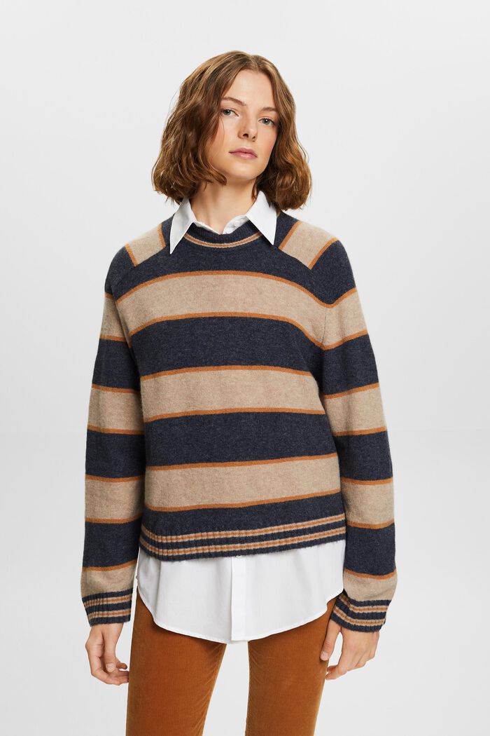 Striped Wool-Blend Jumper, NAVY, detail image number 0
