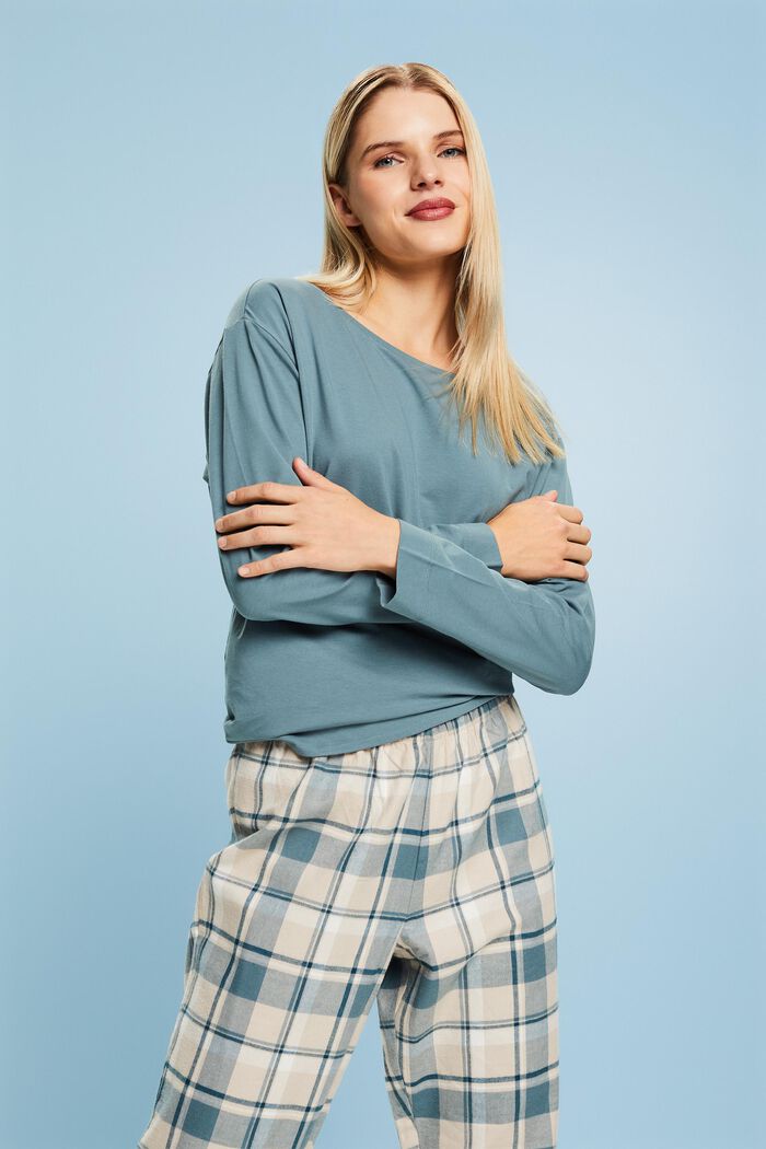 Checked Flannel Pyjama Set, NEW TEAL BLUE, detail image number 0