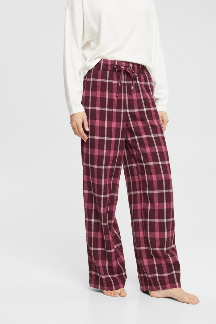 Checked pyjama bottoms in cotton flannel, BORDEAUX RED, detail image number 0