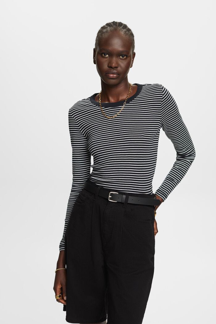 Striped long sleeve top, organic cotton, BLACK, detail image number 0