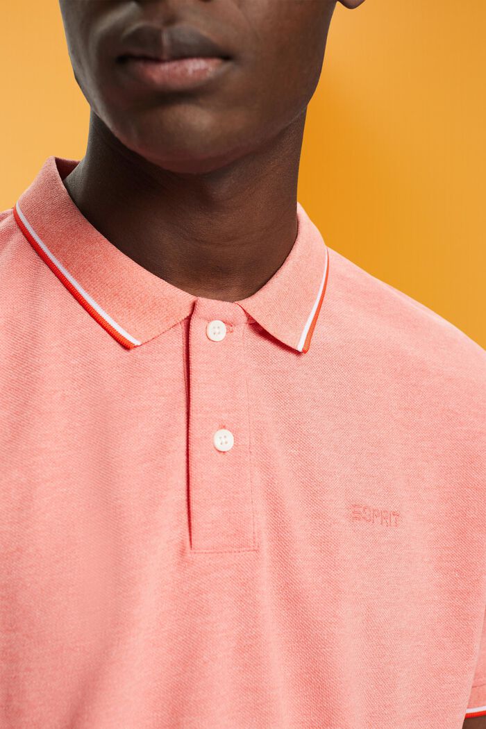 Pique polo shirt with striped details, ORANGE RED, detail image number 2