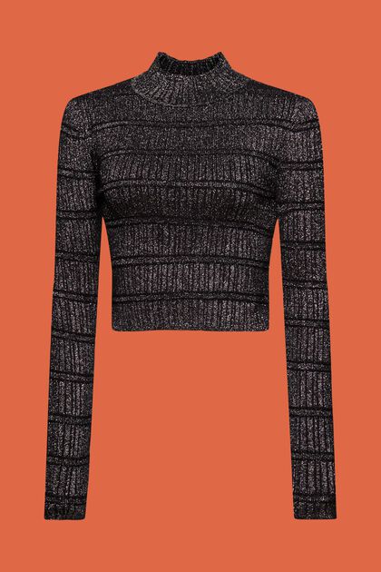 Cropped Lamé Mockneck Sweater