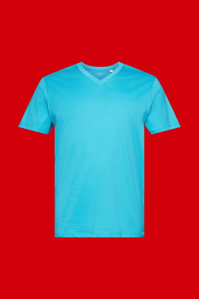 Slim fit V-neck cotton t-shirt, AQUA GREEN, detail image number 5