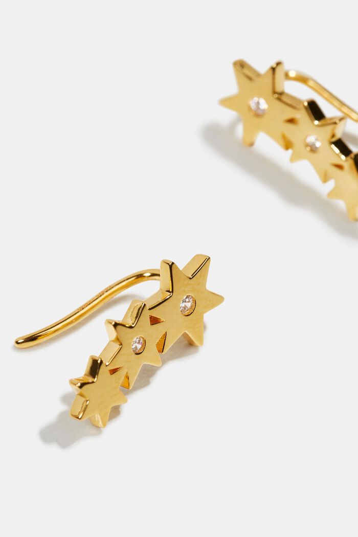 Stud earrings with zirconia, sterling silver, GOLD, detail image number 1