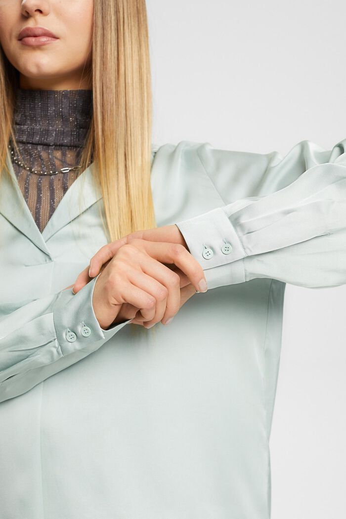 Satin blouse with lapel collar, LENZING™ ECOVERO™, LIGHT AQUA GREEN, detail image number 2
