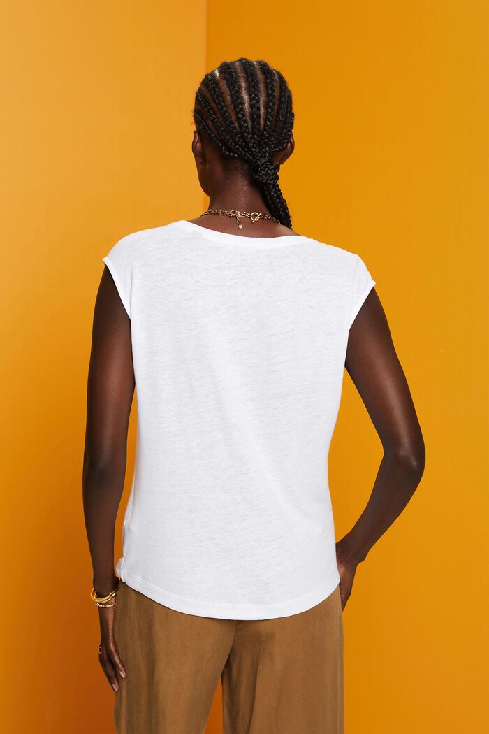 T-shirt with front print, linen blend, WHITE, detail image number 3