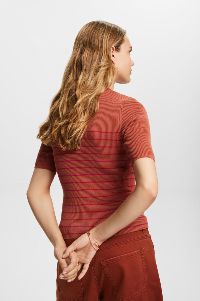 Short sleeve jumper with stripes, 100% cotton, TERRACOTTA, detail image number 4