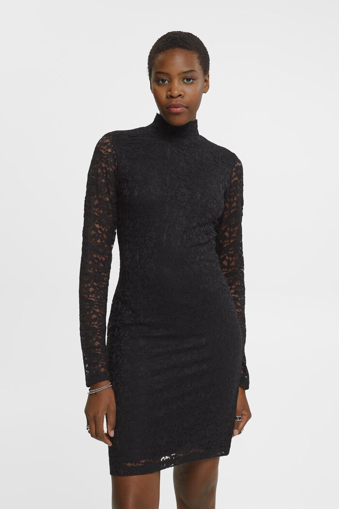 Lace mini dress, BLACK, detail image number 0