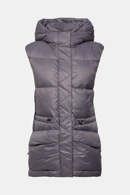 Quilted body warmer with hood, ANTHRACITE, overview