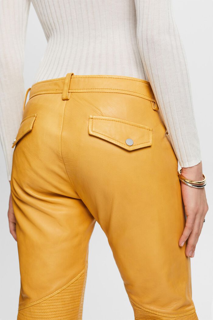 Mid-Rise Straight Leather Pants, BEIGE, detail image number 3