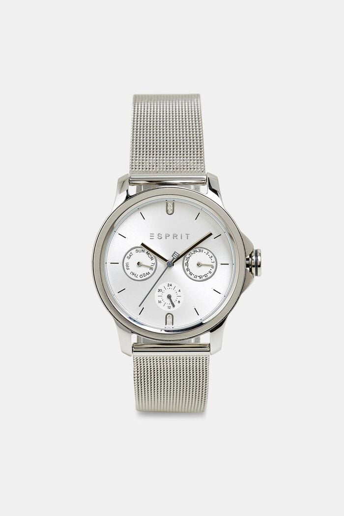 Multi-functional watch with a mesh strap, SILVER, overview