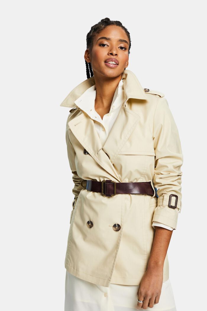 Short Double-Breasted Trench Coat, SAND, detail image number 4