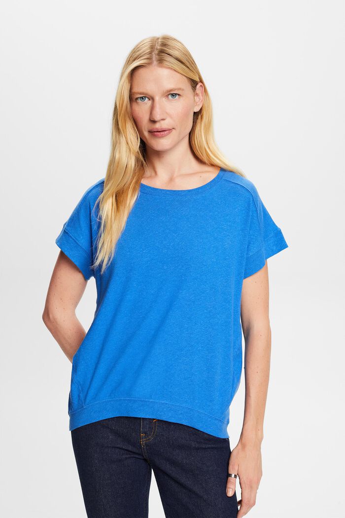 Cotton and linen blended t-shirt, BRIGHT BLUE, detail image number 0