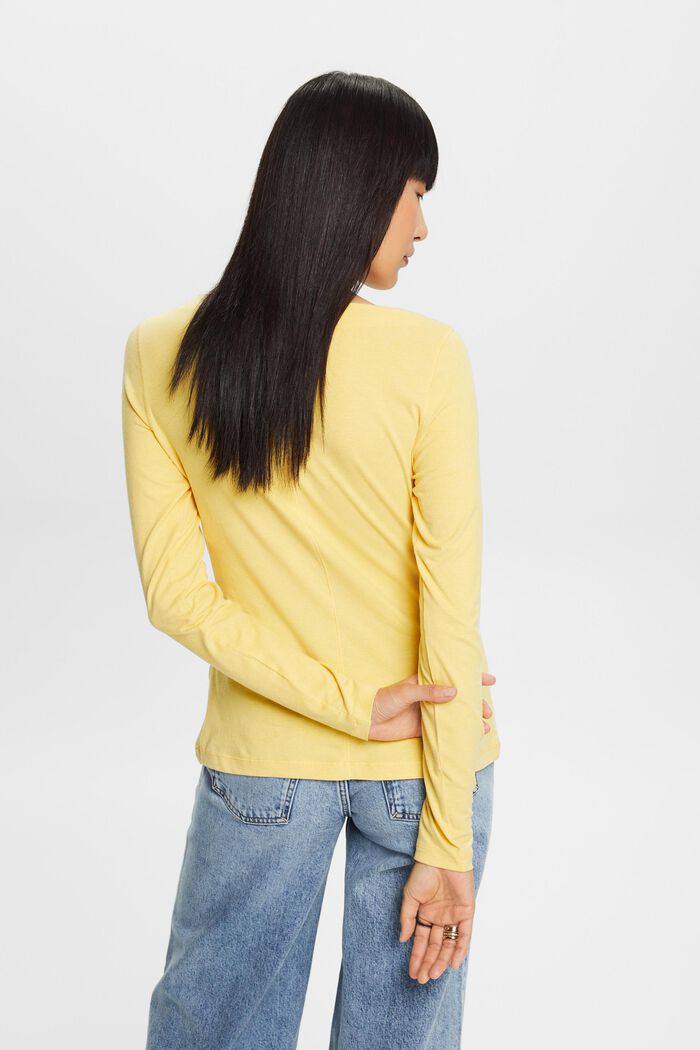 Cotton Longsleeve Top, YELLOW, detail image number 3