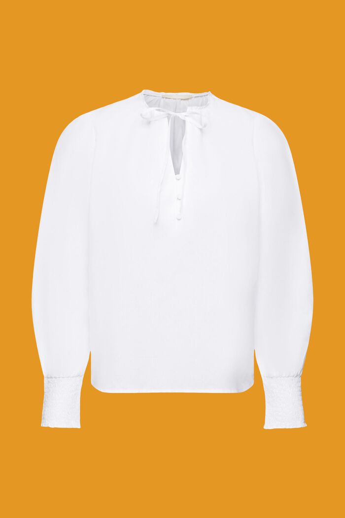 Cotton blouse with tie detail, WHITE, detail image number 5
