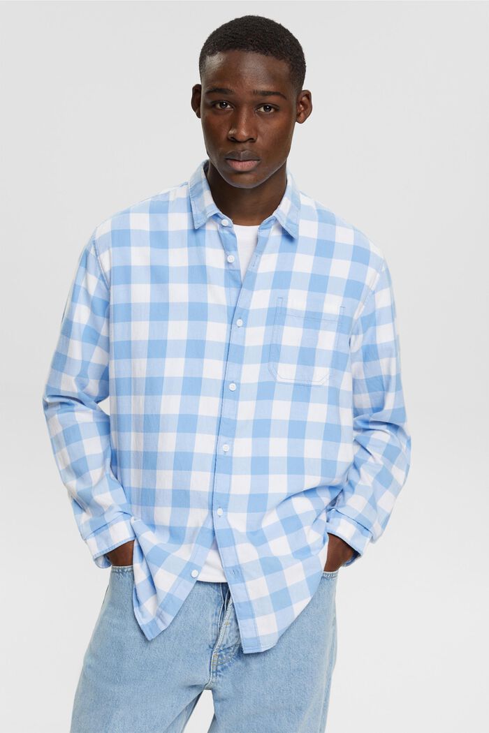 Vichy-checked flannel shirt of sustainable cotton, BRIGHT BLUE, detail image number 0