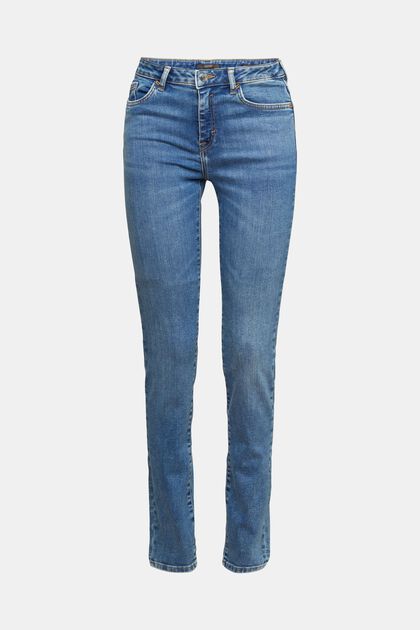 Mid-rise slim fit stretch jeans, BLUE MEDIUM WASHED, overview