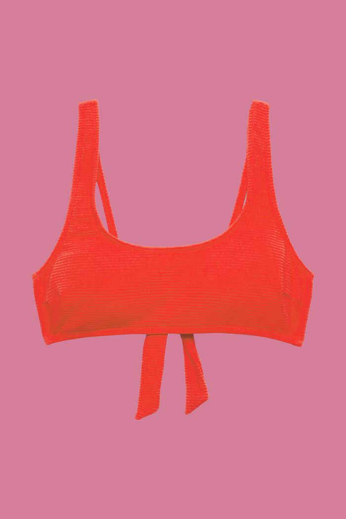 Textured croptop-style padded bikini top, RED, detail image number 4