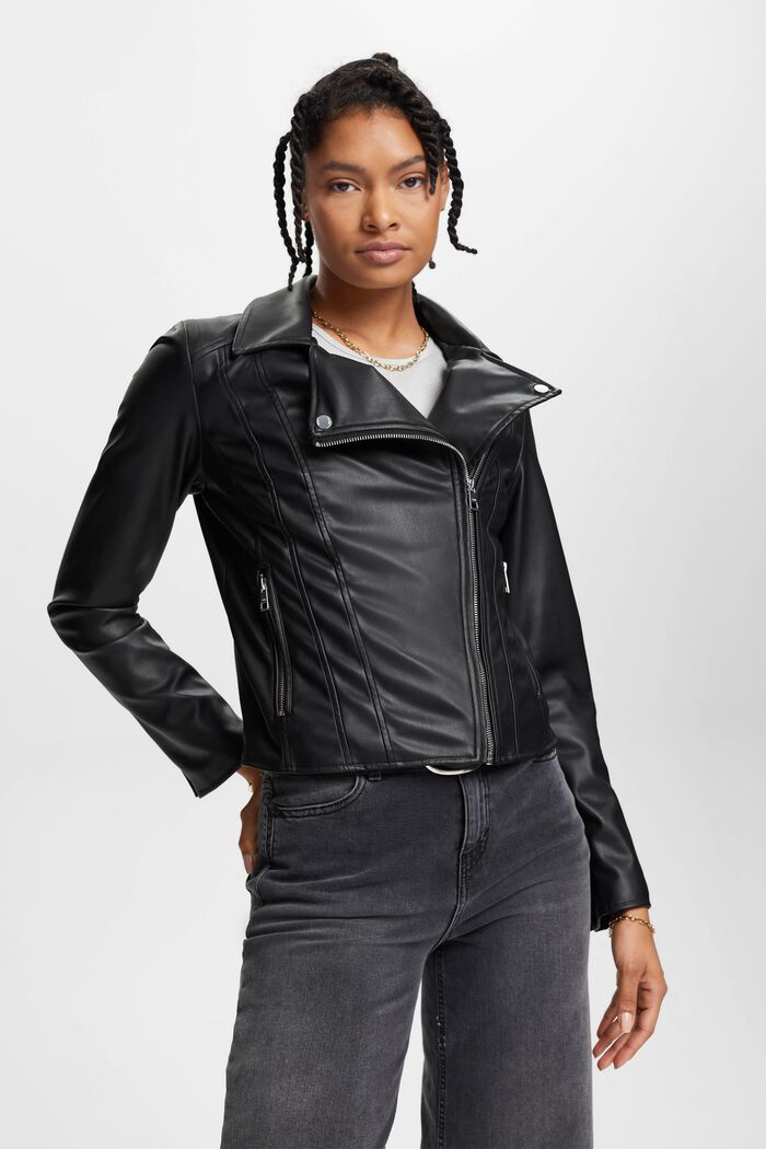 Slim fit faux leather biker jacket, BLACK, detail image number 0