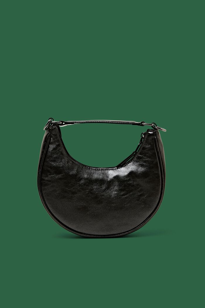 Faux Leather Crescent Bag, BLACK, detail image number 0