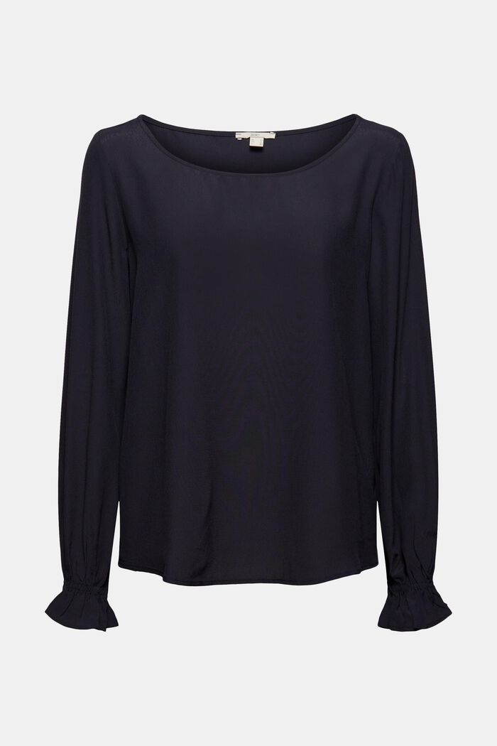 Blouse with flounce details and LENZING™ ECOVERO™, NAVY, detail image number 0