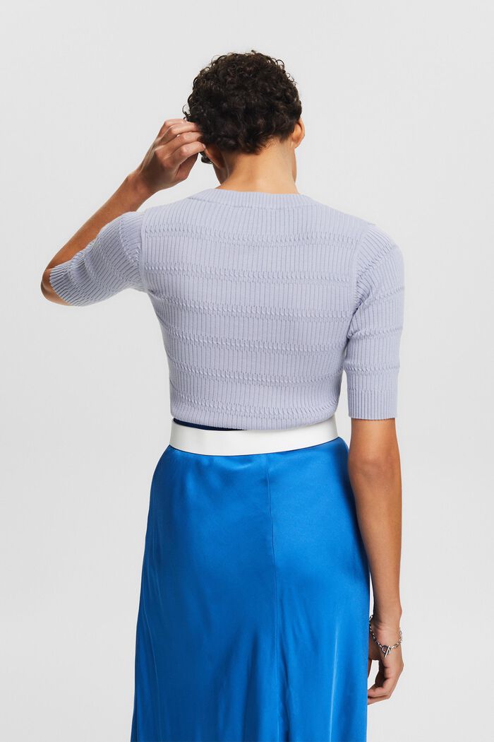 Knit Short-Sleeve Sweater, LIGHT BLUE LAVENDER, detail image number 3