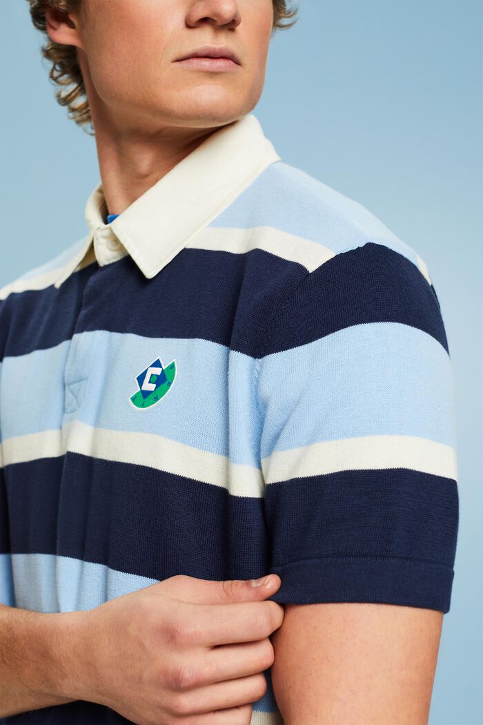 Striped Logo Cotton Polo T-Shirt, BRIGHT BLUE, detail image number 3