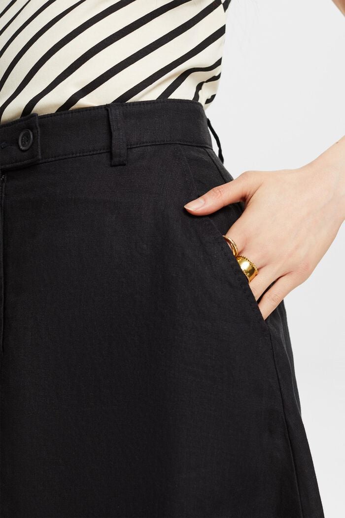 Linen A-Line Midi Skirt, BLACK, detail image number 4