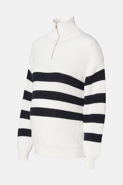 Striped half-zip jumper, organic cotton, OFF WHITE, overview