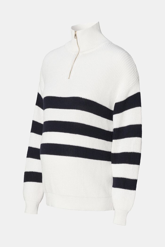 Striped half-zip jumper, organic cotton, OFF WHITE, detail image number 4