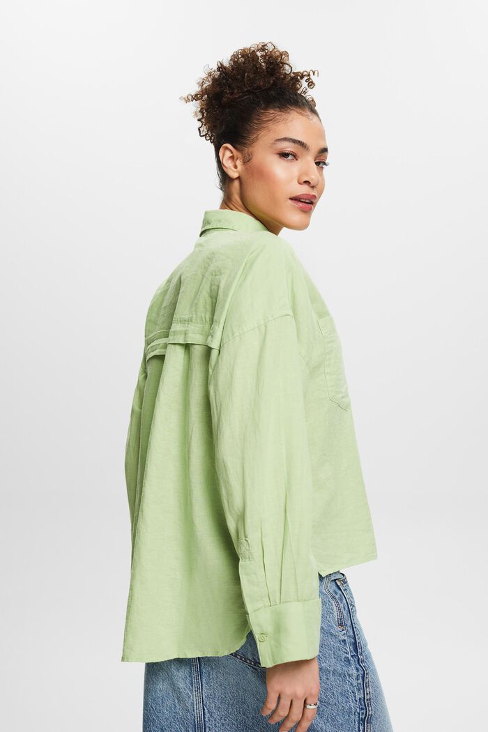 Cotton-Linen Shirt Blouse, LIGHT GREEN, detail image number 5