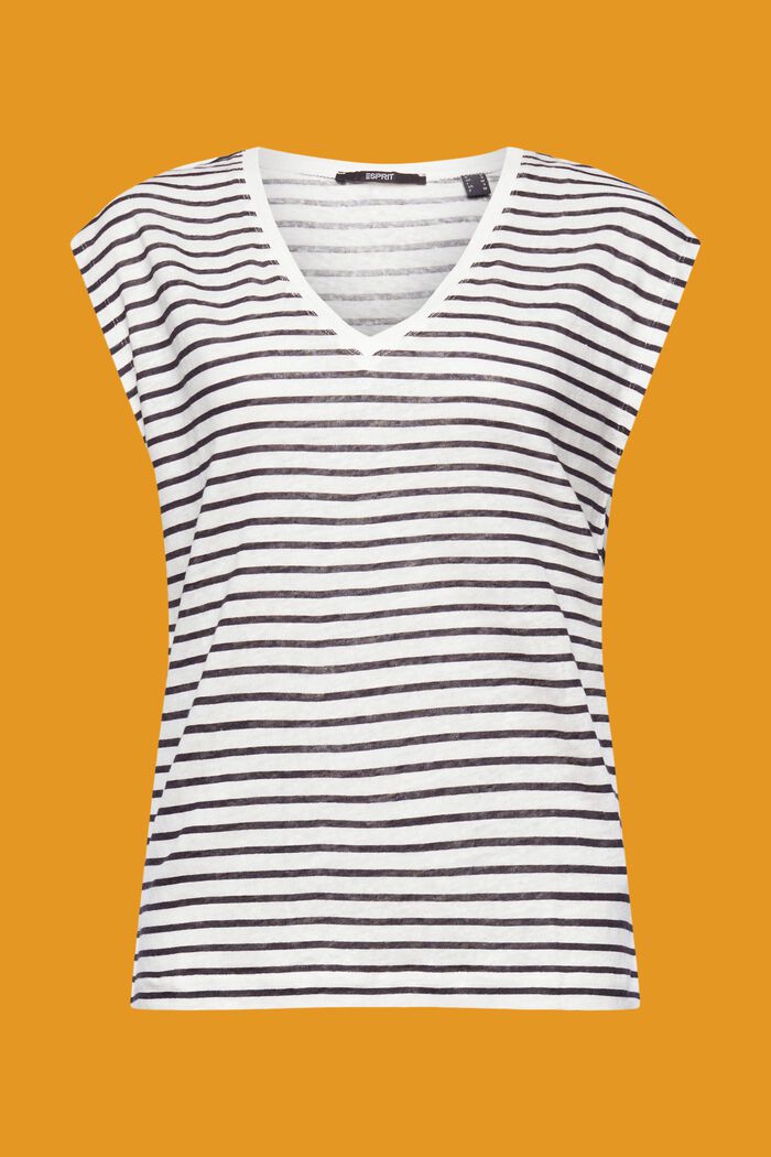 Striped Linen T-Shirt, BLACK, detail image number 5