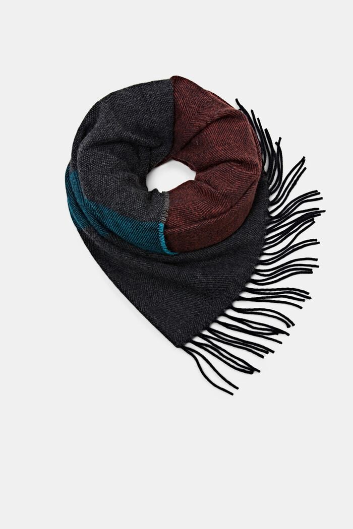 Striped scarf with fringes, BORDEAUX RED, detail image number 0