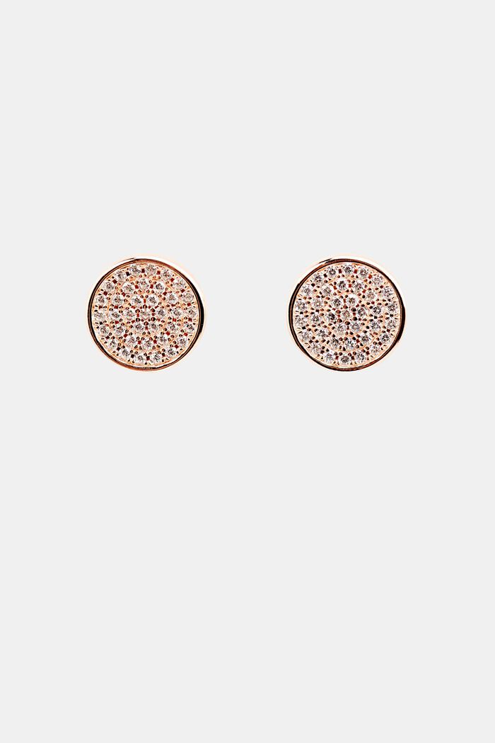 Stud earrings with zirconia, sterling silver, ROSEGOLD, detail image number 0