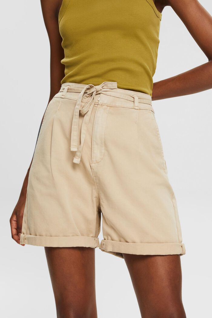 High-waisted shorts in 100% pima cotton, BEIGE, detail image number 0