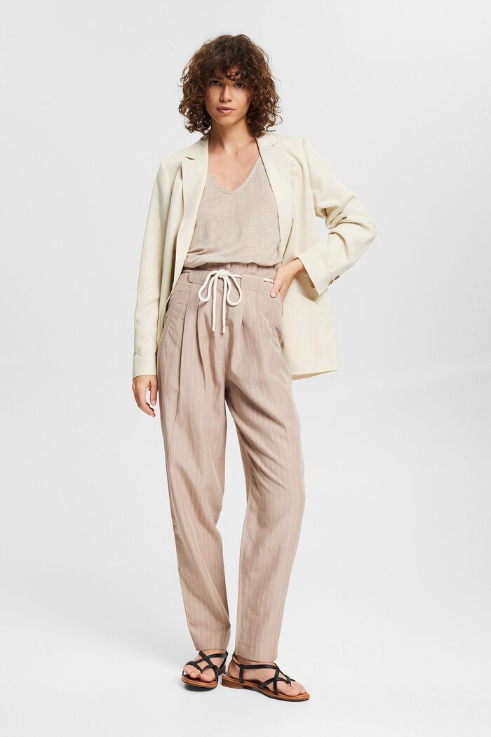 Linen blend: drawstring paperbag trousers, LIGHT TAUPE, detail image number 1