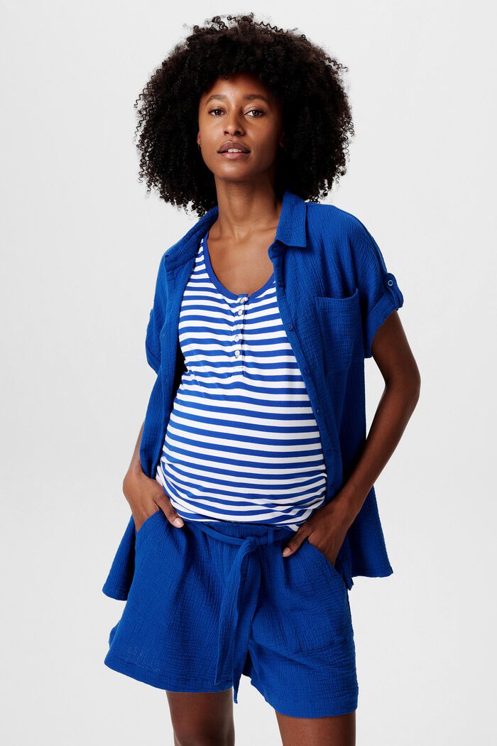 MATERNITY Striped Sleeveless T-Shirt, ELECTRIC BLUE, detail image number 1