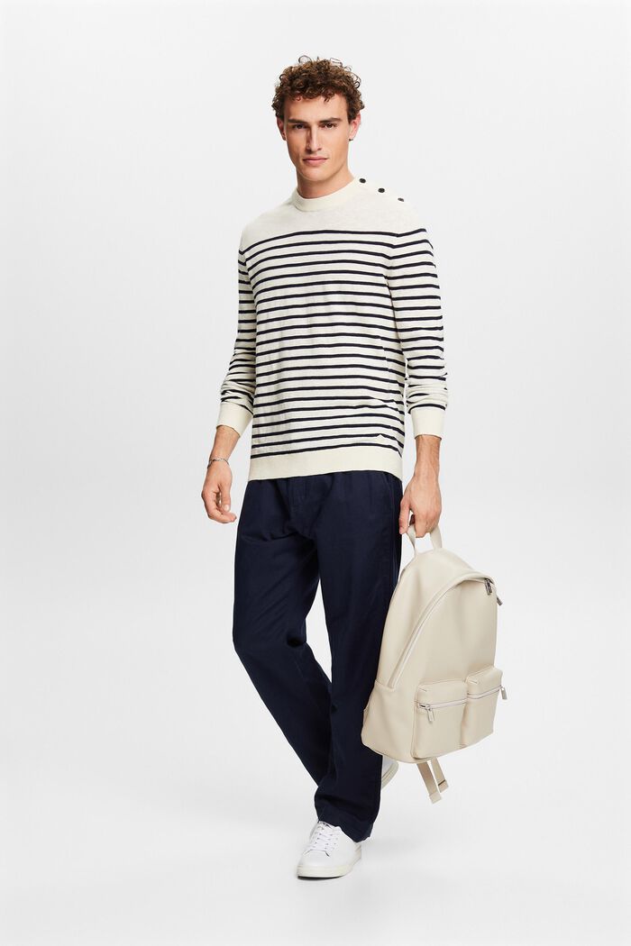 Striped Cotton-Linen Sweater, CREAM BEIGE, detail image number 1