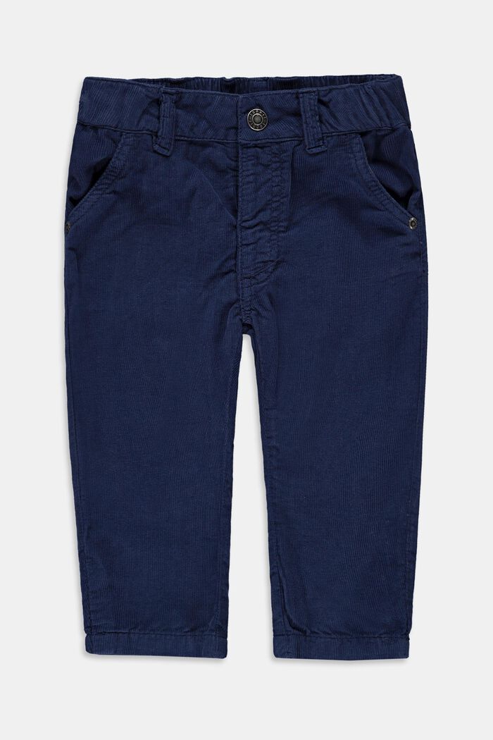 Cotton corduroy trousers with an adjustable waistband, BLUE, detail image number 0